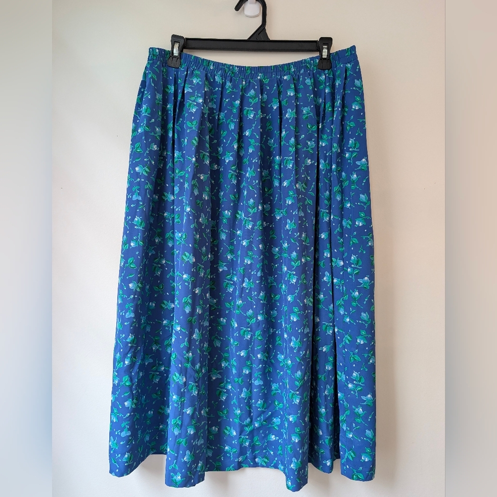 Leslie Fay Vintage Blue and Green Floral Midi Skirt Size 14